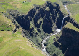 The 198-m Maletsunyane Waterfall has the highest single drop in Southern Africa